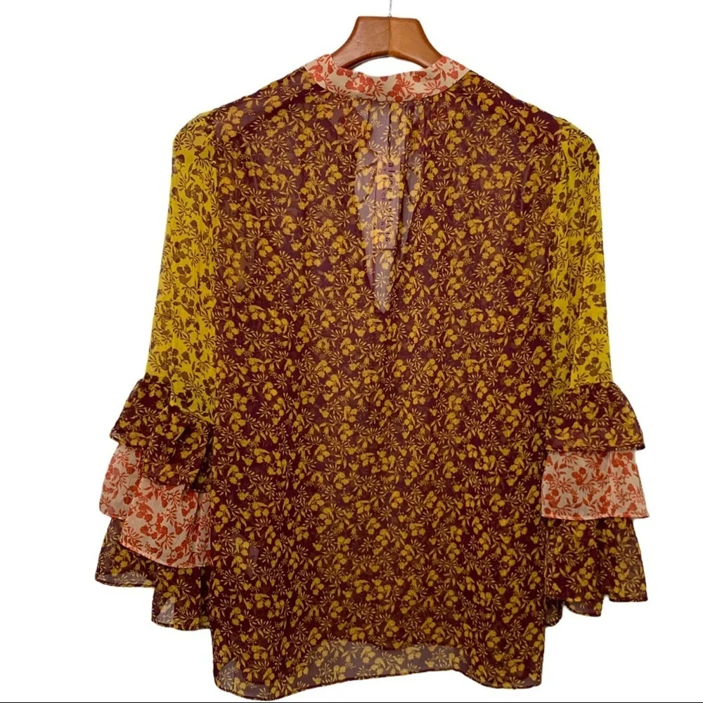 Alice + Olivia Floral Sheer Blouse - Yellow and Red - Picture 7 of 12